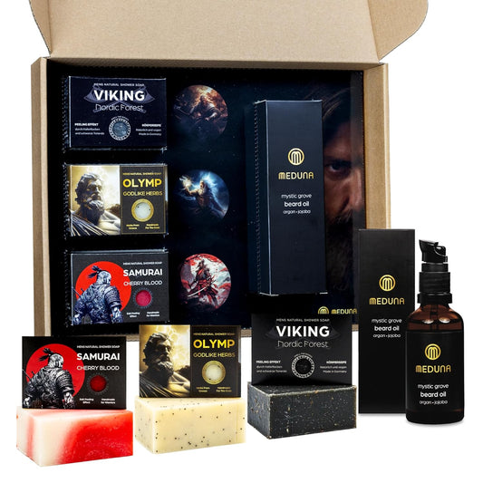 Mega Bundle - VIKING SAMURAI OLYMP & Bartöl Peeling-Körperpflege Seifenset